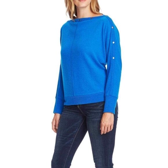 Vince Camuto Hardware Sweater Top Size M Boat Neck Dolman Peacock Blue NWT B38 - Picture 1 of 6